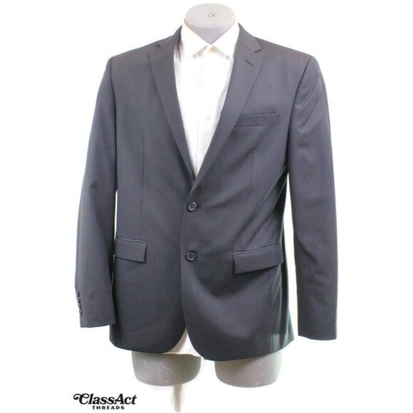 Egara 2 Piece Suit Slim Fit Blue 2 Btn Wool Blend 42L Flat Front 36" Waist - Picture 3 of 11